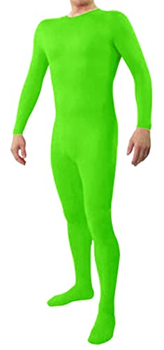 GIBZ Männer Spandex Langarm Ein Stück Dancewear Ganzanzug Bodysuit Halloween Cosplay Ganzkörperanzug, Leuchtendes Grün, Small von GIBZ