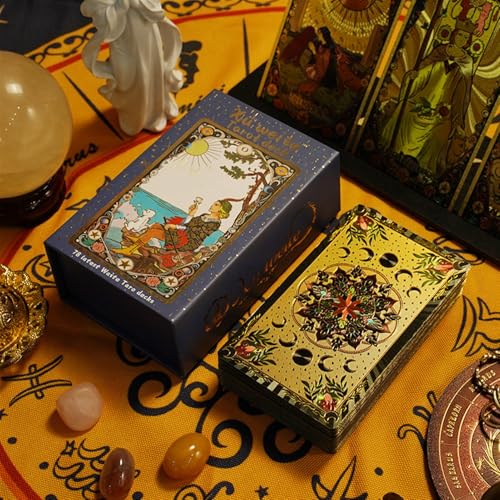 GIBZ Original Glitzer Tarotkarten mit Goldfolie, Buntes Muster Tarot Cards Set aus PVC, mit Buch & Box für Anfänger von GIBZ