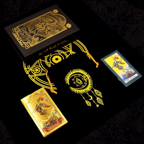 GIBZ Tarot Deck Tarotkarten Vintage Rider Waite Tarot Cards Set Luxus Goldfolie mit Tischdecke Guidebook Box für Anfänger, 78 Stück von GIBZ