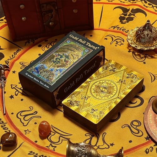 GIBZ wasserdichte Tarotkarten im Original Design, Mattiertes PVC Tarot Deck mit Schlüsselwörtern, mit Papierhülle für Anfänger, Gold GIBZ wasserdichte Tarotkarten im Original Design, Mattiertes PVC Tarot Deck mit Schlüsselwörtern, mit Papierhülle für Anfänger, Gold von GIBZ