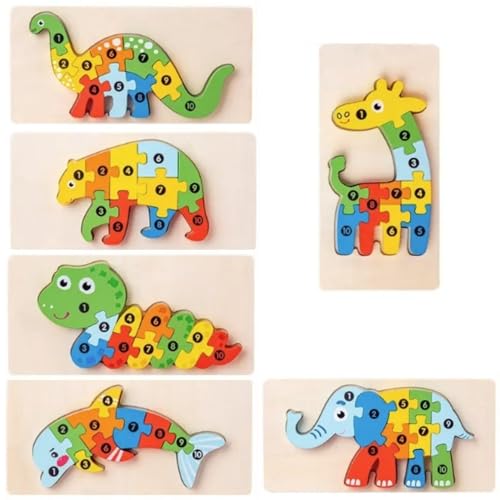 Bunte Holzpuzzle mit Tiermotiven für Kinder, 6-teiliges Set für Jungen und Mädchen Bunte Holzpuzzle mit Tiermotiven für Kinder, 6-teiliges Set für Jungen und Mädchen von GICO
