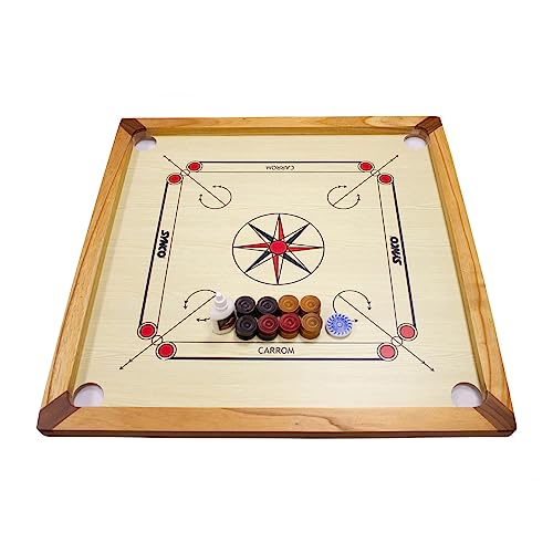 Carrom Board Spiel Synco 66 mit komplettem Zubehör und Gleitpulver - 2966 von GICO