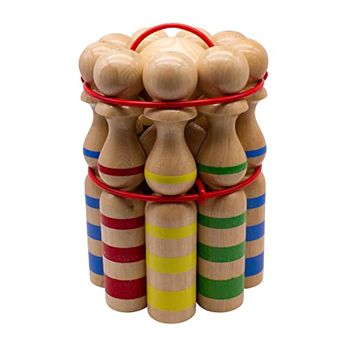GICO Kegelspiel Kegel Set Bowling aus Holz groß für Kinder und Erwachsene - Massivholz 24 cm, gestreift - 3025 von GICO