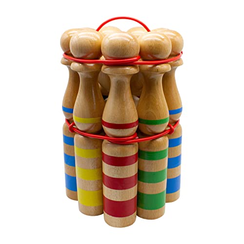 GICO Kegelspiel Kegel Set Bowling aus Holz groß für Kinder und Erwachsene - Massivholz 30 cm, gestreift - 3026 von GICO