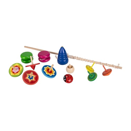 GICO Kinder Kreisel und JoJo Set mit 12 klassischen Kreiseln und Jojos aus Holz -KSet von GICO