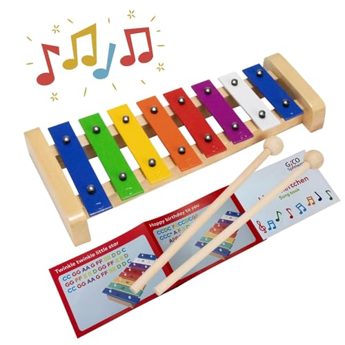 Xylophon Holz Musik Glockenspiel Musikinstrument für Kinder Mädchen Jungen mit 2 Schlägel Buntes Xylophon- 3811 von GICO