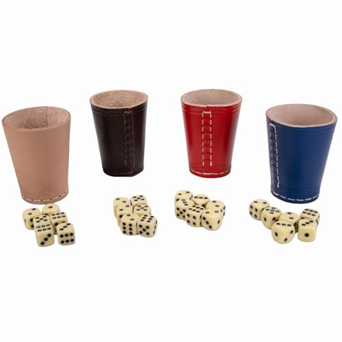 GICO Leder Würfelbecher Standard (9 cm) mit 6 Würfeln im 4er Set bunt - 5908 von GICO