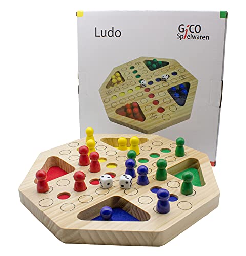 GICO Holz Ludo Spiel XL - das Brettspiel für die ganze Familie, stabile Ausführung. Bekanntes Gesellschaftsspiel Spiel für Jung und Alt mit großen Figuren-7957 von GICO