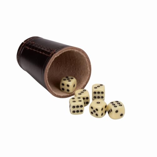 GICO Qualitäts Würfelbecher (echt Leder) Standard (9 cm) BRAUN mit 6 Würfeln - 5905 von GICO