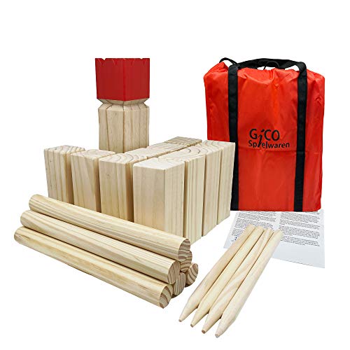 GICO Kubb Spiel XXL Set, Wikingerspiel, König 30 x 7 x 7 - Der Outdoor Spielspaß in Top Qualität aus Massivholz mit Transporttasche - 3263 von GICO