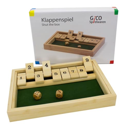 Shut The Box Spiel/Klappenspiel aus Holz. Das bekannte Würfelspiel Klappbrett für Jung und Alt - 7954 von GICO