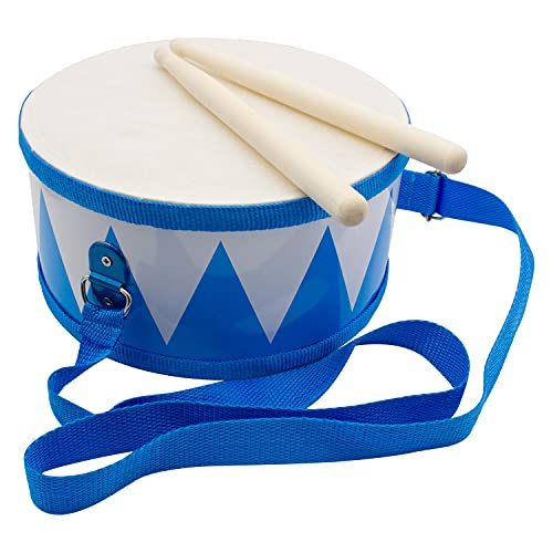 Trommel für Kinder blau-weiss Musikinstrument aus Holz mit Trageriemen und Sticks D: 20 cm- 3845 von GICO