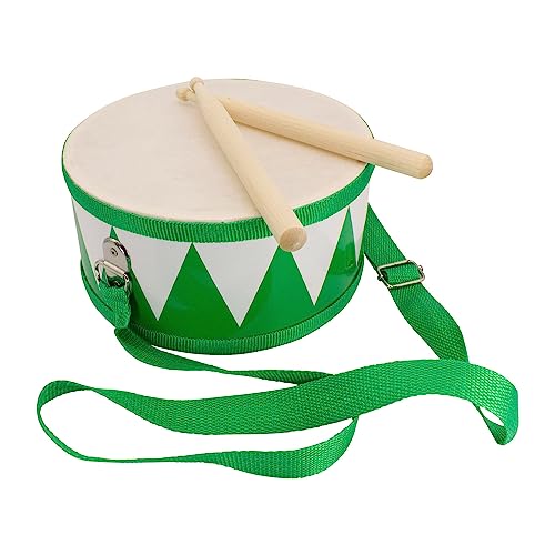 Trommel für Kinder grün-Weiss Musikinstrument aus Holz mit Trageriemen und Sticks D: 20 cm- 3845g von GICO
