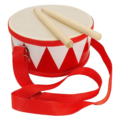 Trommel für Kinder rot-Weiss Musikinstrument aus Holz mit Trageriemen und Sticks D: 20 cm- 3845r von GICO