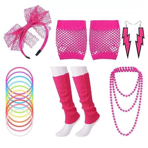 18-teiliges 80er-Jahre-Zubehör-Set für Damen, rosa 80er-Jahre-Kostüm für Frauen mit Blitz-Ohrringen, Halskette, Netzhandschuhen und Stirnband für Retro-Partys, Halloween, Cosplay und 18-teiliges 80er-Jahre-Zubehör-Set für Damen, rosa 80er-Jahre-Kostüm für Frauen mit Blitz-Ohrringen, Halskette, Netzhandschuhen und Stirnband für Retro-Partys, Halloween, Cosplay und von GIEEU