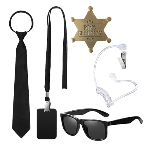 5-teiliges Agenten-Kostüm-Zubehör-Set, Geheimsicherheits-Wachmann-Outfit-Set, schwarzes Geheimagent-Kostüm-Set mit Krawatte, Sonnenbrille, Kartenhalter, Kopfhörerschlauch, Sternabzeichen 5-teiliges Agenten-Kostüm-Zubehör-Set, Geheimsicherheits-Wachmann-Outfit-Set, schwarzes Geheimagent-Kostüm-Set mit Krawatte, Sonnenbrille, Kartenhalter, Kopfhörerschlauch, Sternabzeichen von GIEEU