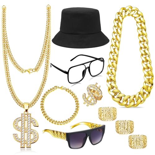 GIFIKOI Hip Hop Kostüm Kit 80er 90er Rapper Zubehör, Schwarz, L GIFIKOI Hip Hop Kostüm Kit 80er 90er Rapper Zubehör, Schwarz, L von GIFIKOI