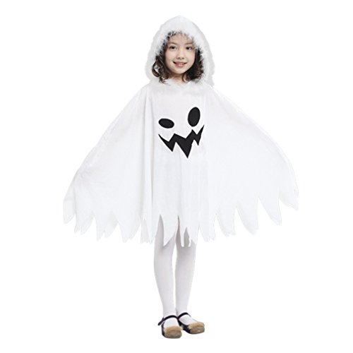 Gift Tower Halloween Kostüm Weiß Ghost Umhang Cape mit Kapuze Mädchen Gespenster Mantel mit Kappe für Karneval Fasching Cosplay (Weiß, 4-6 Jahre) von Gift Tower