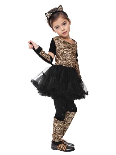 GIFT TOWER Leopard Kostüm Kinder Mädchen Tierkostüm Cosplay Fasching Kaneval Mehrfarbig M/für Körpergröße 110-120cm von GIFT TOWER