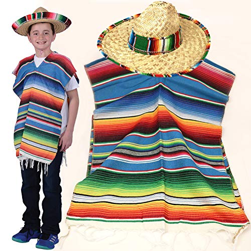 GiftExpress Mexikanisches Party-Set – traditioneller Serape-Poncho, Sombrero mit Band für Kinder, Cinco de Mayo oder Fiesta-Thema von GIFTEXPRESS