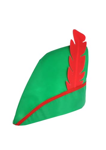 GIFTRIX Rotkehlchenhaube Hut grün Erwachsene mit roter Feder - Mittelalter Bycocket für Bogenschütze, Peter Pan, Elfenkostüm - Einheitsgröße - Halloween, Junggesellenabschied, Theater von GIFTRIX