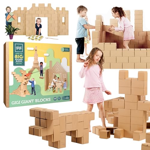 Gigi Bloks XXL Gr. 100 Stapelbare und Ineinandergreifende XXL Bausteine Kinder | Robuste Klemmbausteine Groß & Leicht Montierbare Bauklötze Groß | Konstruktionsspielzeug für Jungen & Mädchen von Gigi Bloks