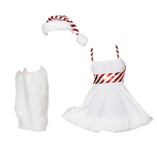 GIMOCOOL Damen-Weihnachts-Cosplay-Outfit, ärmellos, Weihnachtsmann-Tutu-Kleid mit Hut, Füßen, Party-Cosplay-Kostüm, Outfit, Kleid für Weihnachten, Halloween von GIMOCOOL