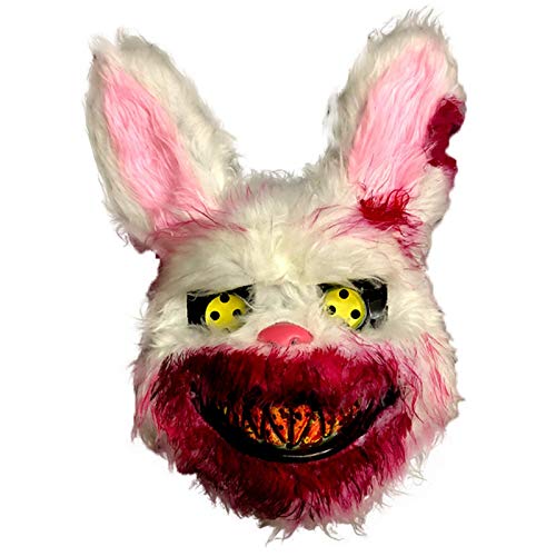 GIMOCOOL Evil Bloody Rabbit Maske, Horror Tiermaske, Evil Bloody Rabbit Plüschtier, Halloween Horror Masken, Scary Bloody Plüsch Rabbit Maske für Halloween Partys, Dekoration Requisiten von GIMOCOOL