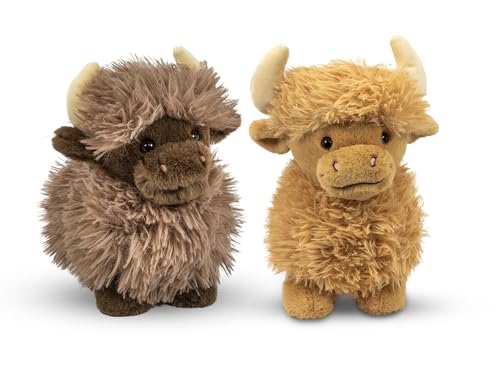 GIMSS Kuh Galloway Plüschtiere Hochlandkuh Kuscheltiere Plüsch Softtoy Beige und Braun 2 stück 25cm Highland Cow Plush Peluche von GIMSS