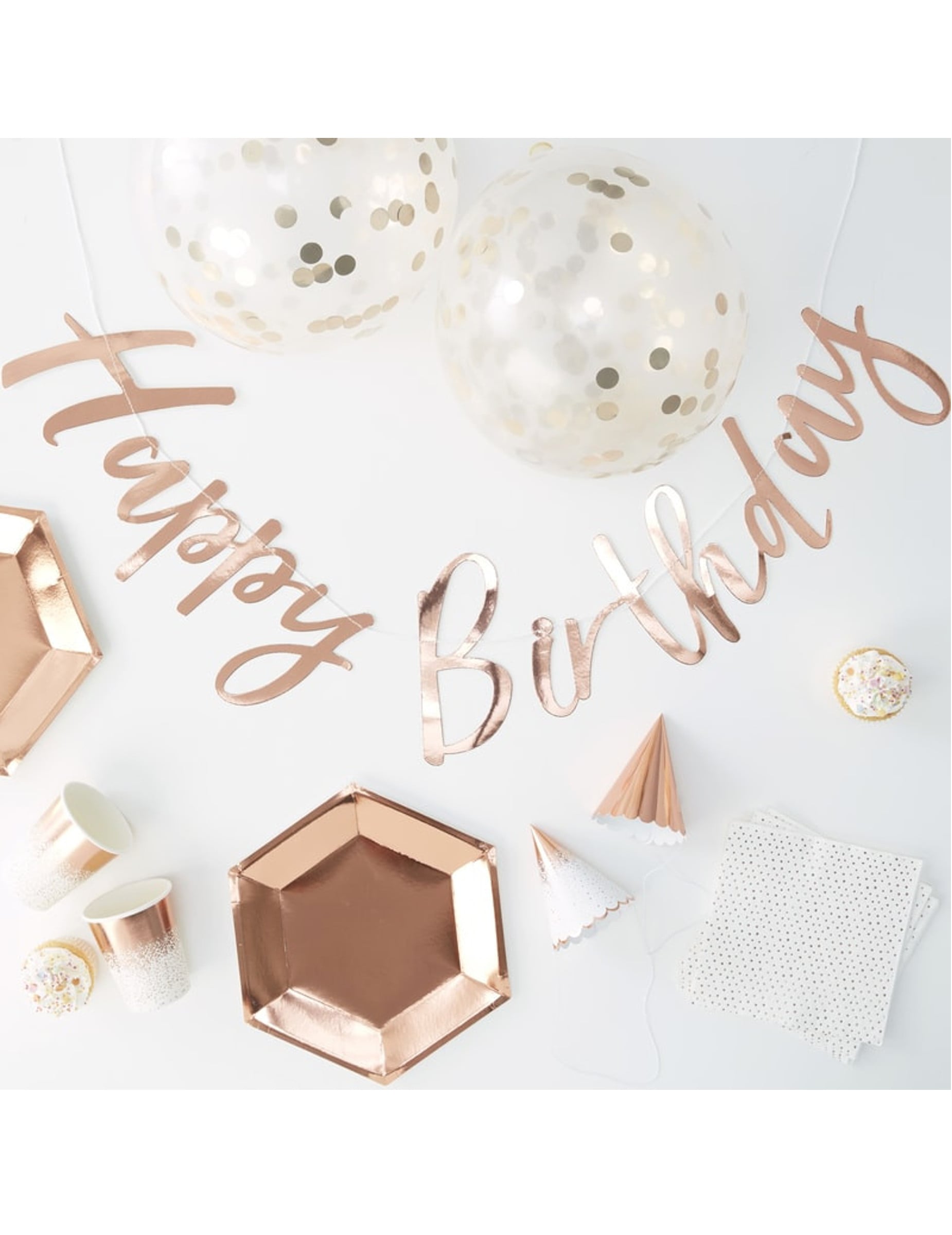 70-teiliges Party-Set Rosegold – Deko + Geschirr mit Ballons + Girlande von GINGER RAY