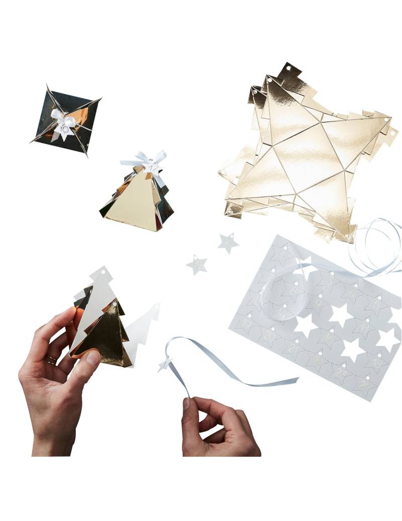 Adventskalender-Bastelset goldene Tannenbaum-Schachteln 5,5 cm mit Etiketten Adventskalender-Bastelset goldene Tannenbaum-Schachteln 5,5 cm mit Etiketten von GINGER RAY