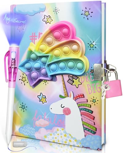 Pop Tagebuch Mädchen mit Schloss und Unsichtbarem Doppelendstift, 19 x 13,5 cm, 80 linierte Blätter Einhorn Pop Fidget Tagebuch Kinder Geheimes Notizbuch Stifte-Set Geschenke für Mädchen und Jungen Pop Tagebuch Mädchen mit Schloss und Unsichtbarem Doppelendstift, 19 x 13,5 cm, 80 linierte Blätter Einhorn Pop Fidget Tagebuch Kinder Geheimes Notizbuch Stifte-Set Geschenke für Mädchen und Jungen von GINMLYDA