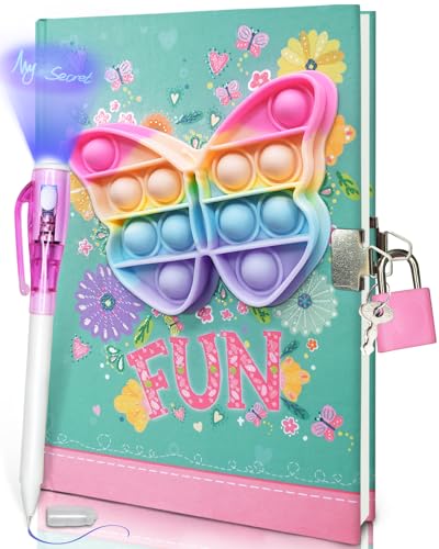 Pop Tagebuch Mädchen mit Schloss und Unsichtbarem Doppelendstift, 19 x 13,5 cm, 80 linierte Blätter Schmetterling Pop Fidget Tagebuch Kinder Geheimes Notizbuch Stifte-Set Geschenke für Mädchen Jungen Pop Tagebuch Mädchen mit Schloss und Unsichtbarem Doppelendstift, 19 x 13,5 cm, 80 linierte Blätter Schmetterling Pop Fidget Tagebuch Kinder Geheimes Notizbuch Stifte-Set Geschenke für Mädchen Jungen von GINMLYDA