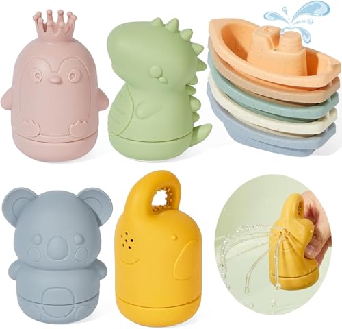 GINNO Badewannenspielzeug Badespielzeug Baby Silikon Badetiere, 9 Stück Form Free Kleinkinder Spielzeug für 2-4 Badewanne Wassertisch Poolspielzeug mit stapelbaren Boote und Löffel GINNO Badewannenspielzeug Badespielzeug Baby Silikon Badetiere, 9 Stück Form Free Kleinkinder Spielzeug für 2-4 Badewanne Wassertisch Poolspielzeug mit stapelbaren Boote und Löffel von GINNO