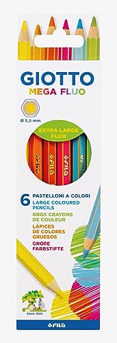 GIOTTO MEGA Fluo, Dickkernbuntstift, dreiflächig, 5,5 mm Mine, 6 sortierte Fluofarben von GIOTTO