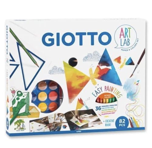 GIOTTO - Art Lab: Easy Painting - Kreatives Malset - 1 Giotto Kids Album + 24 Aquarell Giotto Mini + 36 Stifte Giotto Turbo Color + 1 Bleistift Giotto HB + 1 Grafikmaske "Dreiecke" von GIOTTO