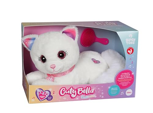GIPSY Toys – Cuty Bella Fashionista – Interaktives Plüschtier Katze Cuty Bella Fashionista – ganz weich, leuchtet im Rhythmus schöner Melodien – 30 cm – Weiß Rosa von GIPSY