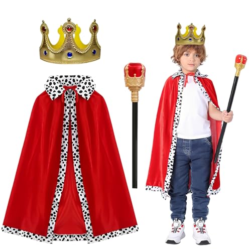 GIUSOBG Prinz Umhang Kinder 3 Stück König Kostüm Kinder Zepter + Krone + Umhang König Kostüm für Kinder König und Königinnen Kostüm Prinz Umhang Rot König Umhang Rot Umhang für Cosplay,Karneval,Party GIUSOBG Prinz Umhang Kinder 3 Stück König Kostüm Kinder Zepter + Krone + Umhang König Kostüm für Kinder König und Königinnen Kostüm Prinz Umhang Rot König Umhang Rot Umhang für Cosplay,Karneval,Party von GIUSOBG
