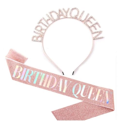 GIVBRO BIRTHDAY QUEEN Stirnband Strass Haarband Tiara Geburtstag Queen Schärpe für Frauen Geburtstag Party Dekorationen (#A) von GIVBRO