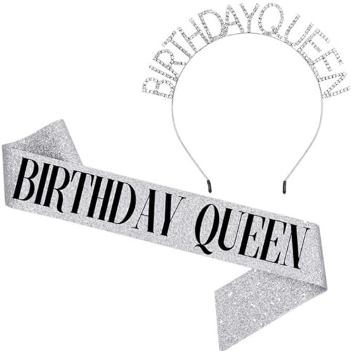 GIVBRO BIRTHDAY QUEEN Stirnband Strass Haarband Tiara Geburtstag Queen Schärpe für Frauen Geburtstag Party Dekorationen (#D) von GIVBRO
