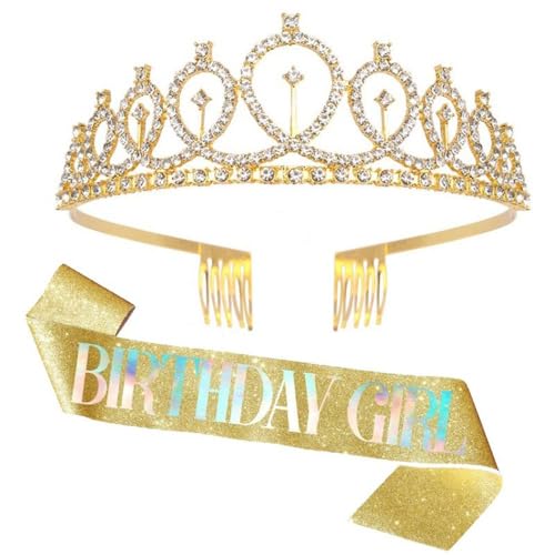 GIVBRO Diadem, Strass-Krone mit Kämmen, Geburtstags-Mädchen-Schärpe für Frauen, Mädchen, Party-Dekorationen (#A) von GIVBRO