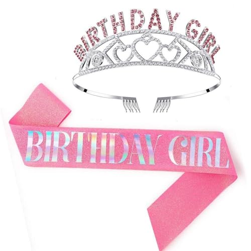 GIVBRO Diadem für Geburtstag, Herz, Strass-Krone mit Kämmen, Geburtstagsschärpe für Frauen, Mädchen, Party-Dekorationen (#B) von GIVBRO