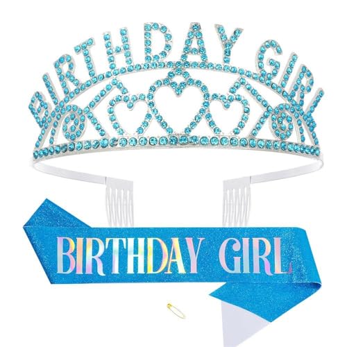 GIVBRO Diadem für Geburtstag, Herz, Strass-Krone mit Kämmen, Geburtstagsschärpe für Frauen, Mädchen, Party-Dekorationen (#D) von GIVBRO