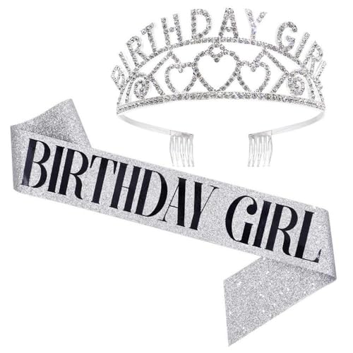 GIVBRO Diadem für Geburtstag, Herz, Strass-Krone mit Kämmen, Geburtstagsschärpe für Frauen, Mädchen, Party-Dekorationen (#G) von GIVBRO
