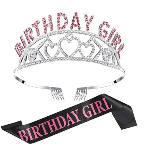 GIVBRO Diadem für Geburtstag, Herz, Strass-Krone mit Kämmen, Geburtstagsschärpe für Frauen, Mädchen, Party-Dekorationen (#I) von GIVBRO