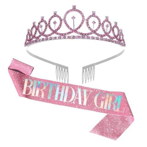 GIVBRO Diadem für Mädchen mit Strasssteinen, Krone mit Kämmen, Geburtstagsschärpe für Frauen, Mädchen, Party-Dekorationen (#B) von GIVBRO