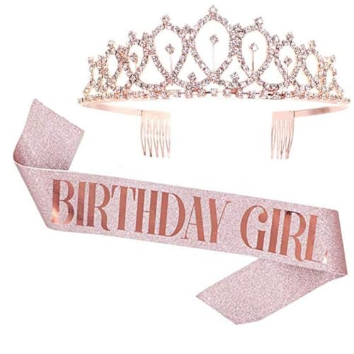 GIVBRO Diadem für Mädchen mit Strasssteinen, Krone mit Kämmen, Geburtstagsschärpe für Frauen, Mädchen, Party-Dekorationen (#D) von GIVBRO