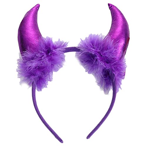GIVBRO Halloween Teufelshorn Stirnbänder Plüsch Haar Hoop Hexe Kopfbedeckung Tag der Toten Party Kopfschmuck Verkleidung Zubehör Lila von GIVBRO