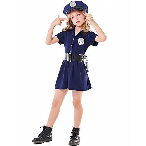 GIVBRO Mädchen Halloween Polizist Uniform Kostüm Kleid Kappe Outfits für Kinder, S von GIVBRO