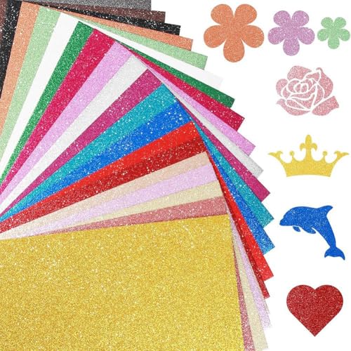 GIWFBQTR 40 Blatt Glitzerkarton in 20 Farben, 250 G/M², A5-Glitzerpapier, Fusselfrei, Dicker, Glitzernder Karton, Schimmernder Karton von GIWFBQTR